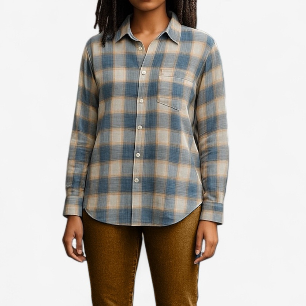 Tradlands Blue and Tan Plaid Button Down Shirt